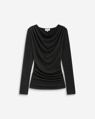 Top drapé manches longues col bénitier anthracite Biscotte