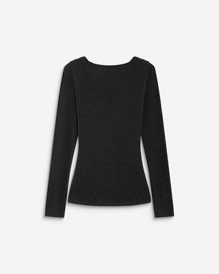Top drapé manches longues col bénitier anthracite Biscotte