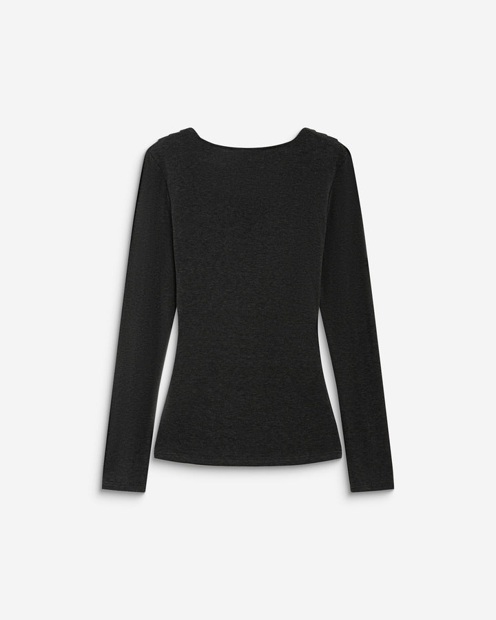 Top drapé manches longues col bénitier anthracite Biscotte