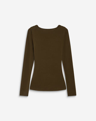 Top drapé manches longues col bénitier olive Biscotte