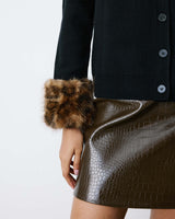 Knit cardigan with faux-fur cuffs noir Bambino