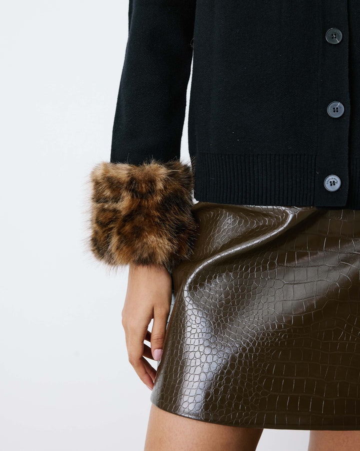Knit cardigan with faux-fur cuffs noir Bambino