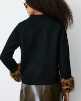 Knit cardigan with faux-fur cuffs noir Bambino