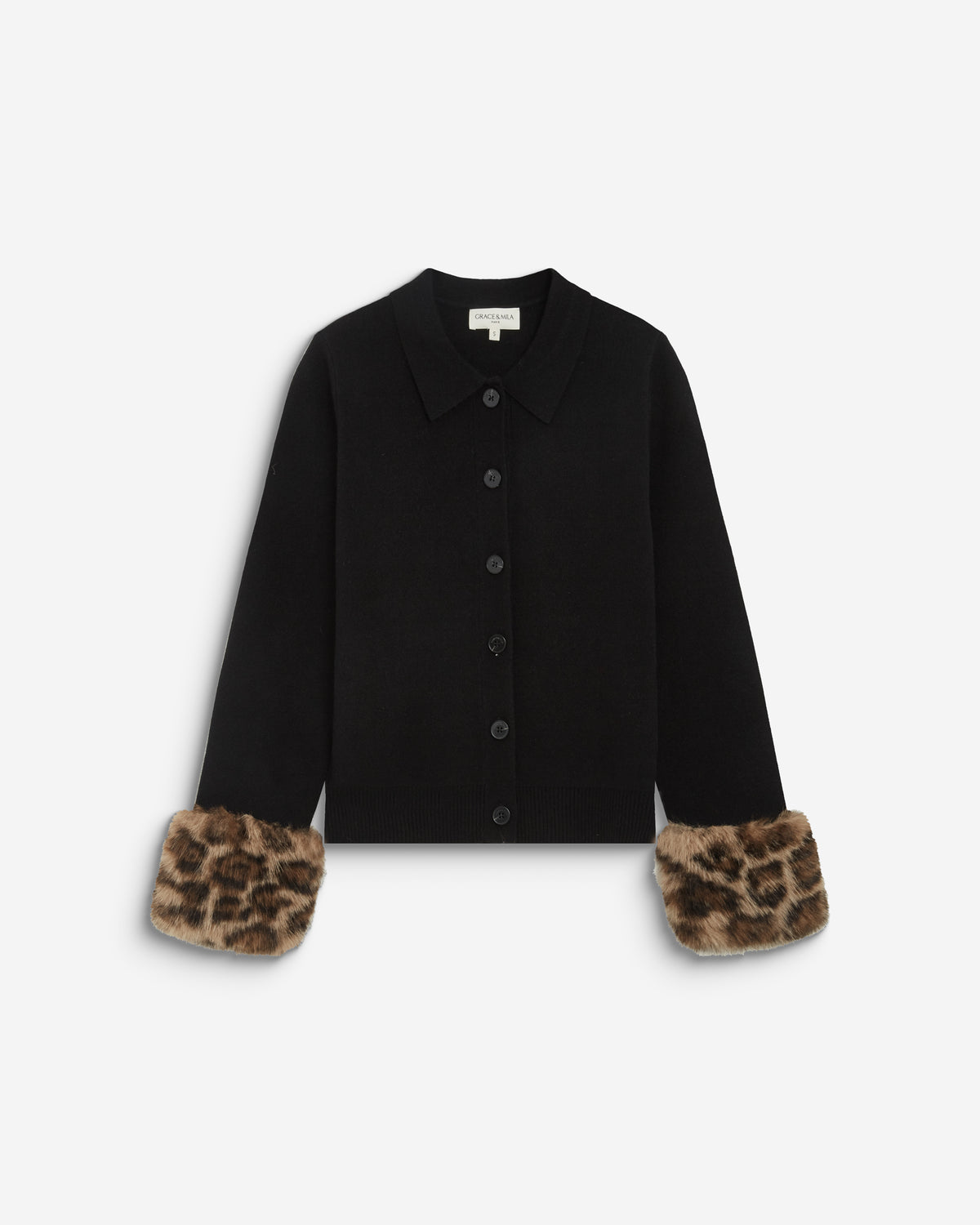 Knit cardigan with faux-fur cuffs noir Bambino