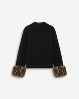 Knit cardigan with faux-fur cuffs noir Bambino