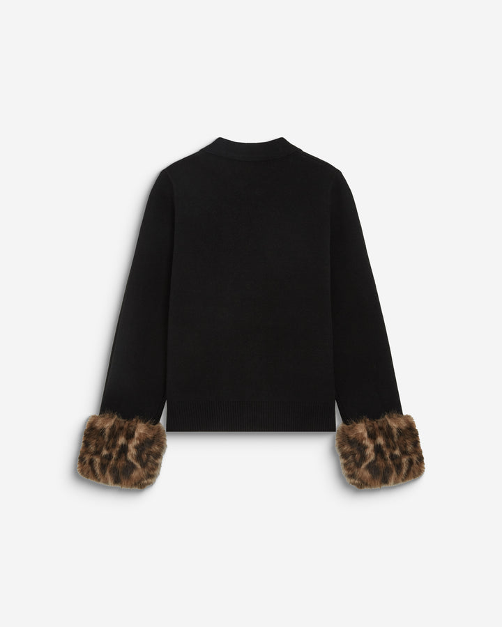 Knit cardigan with faux-fur cuffs noir Bambino