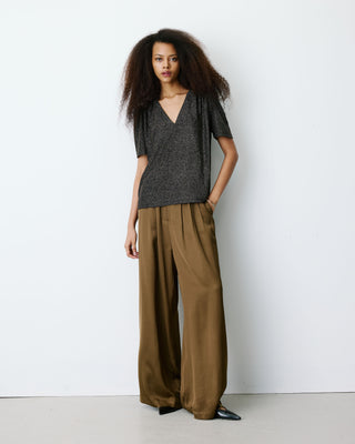 Top col V en jersey lurex manches courtes gold Basilic