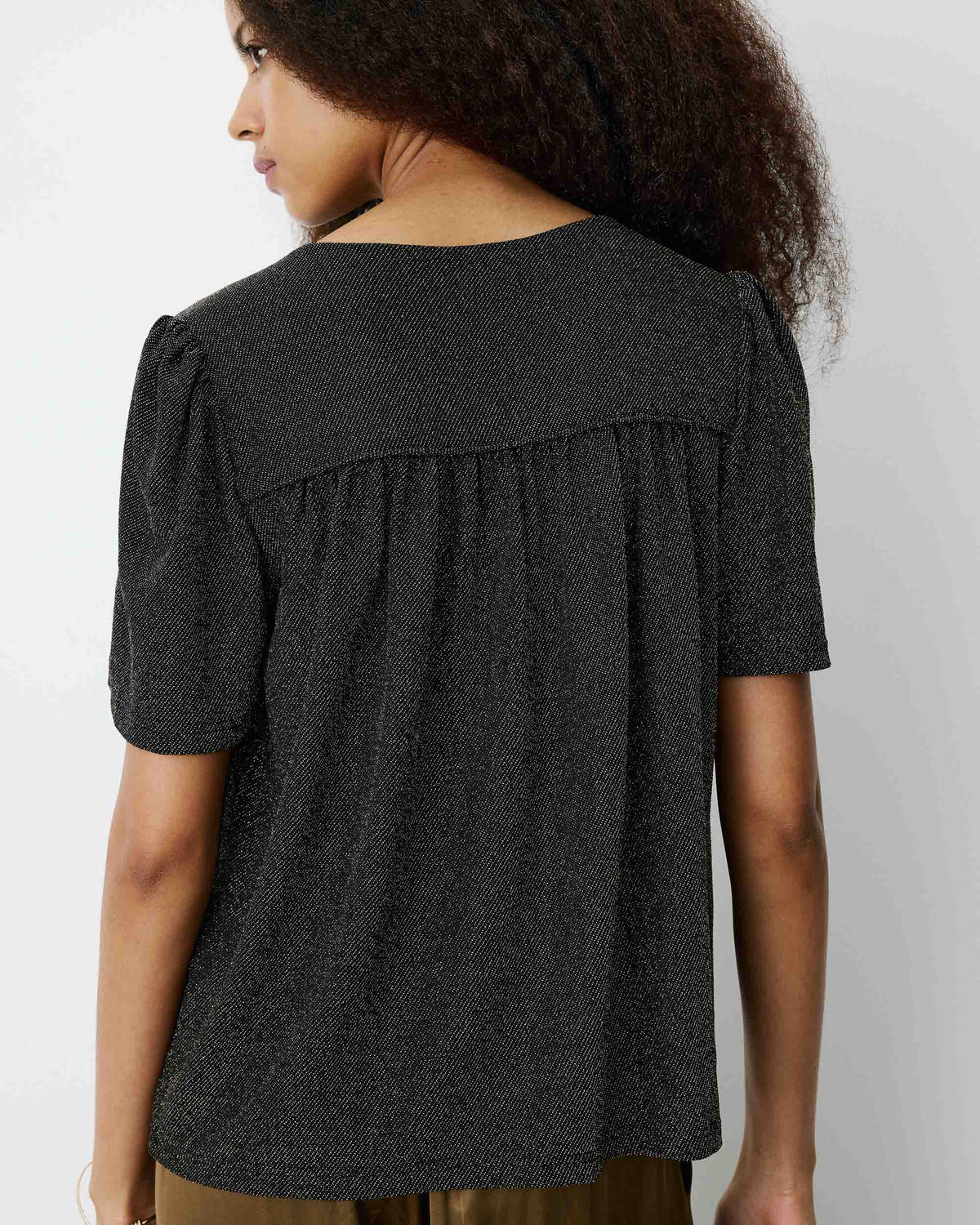 Top col V en jersey lurex manches courtes gold Basilic