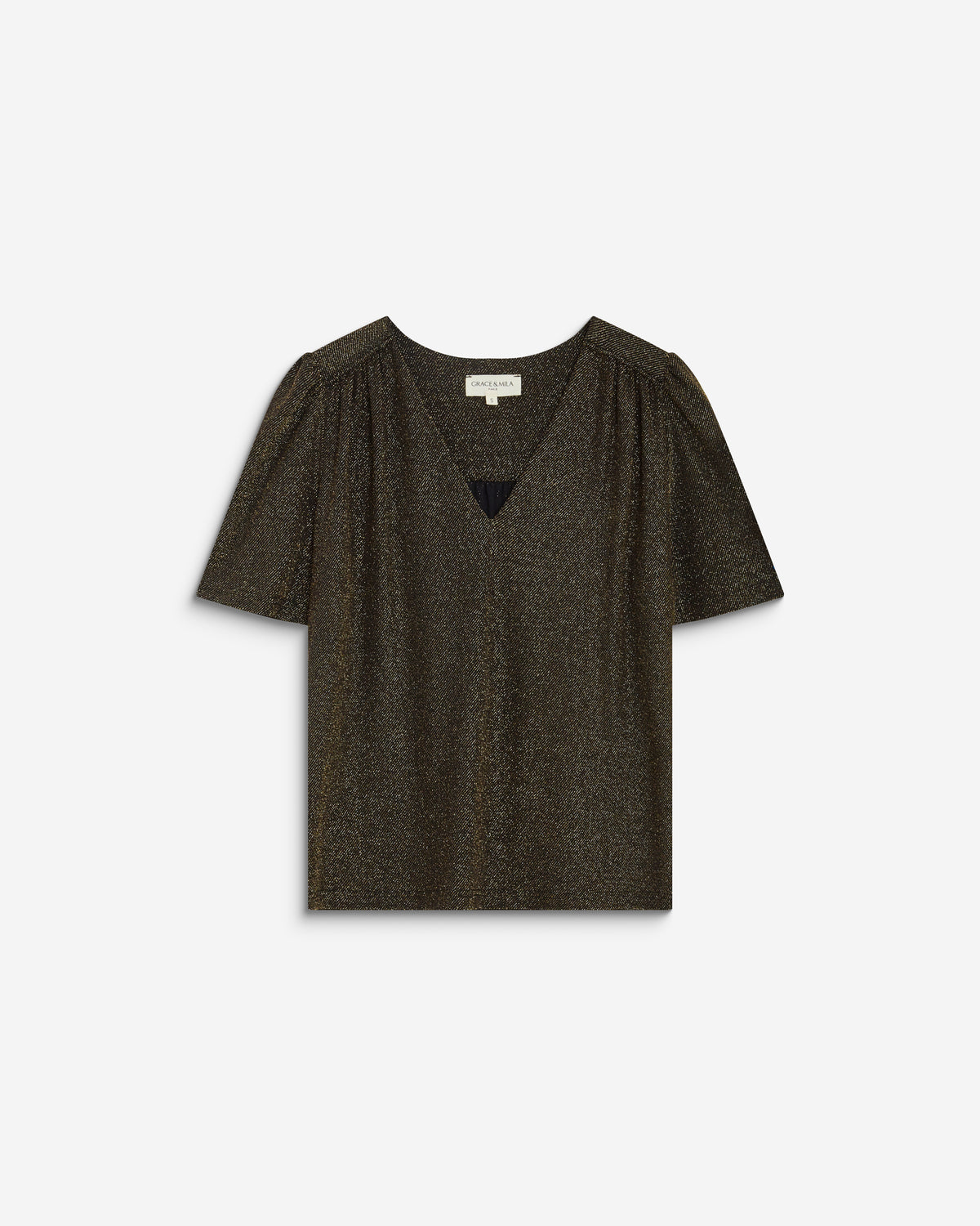 Top col V en jersey lurex manches courtes gold Basilic
