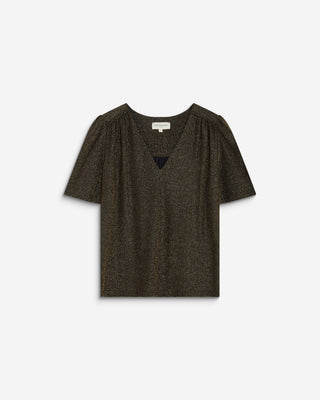 Top col V en jersey lurex manches courtes gold Basilic