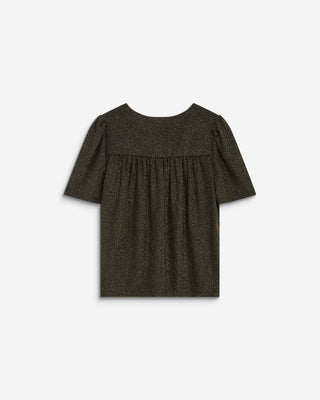 Top col V en jersey lurex manches courtes gold Basilic