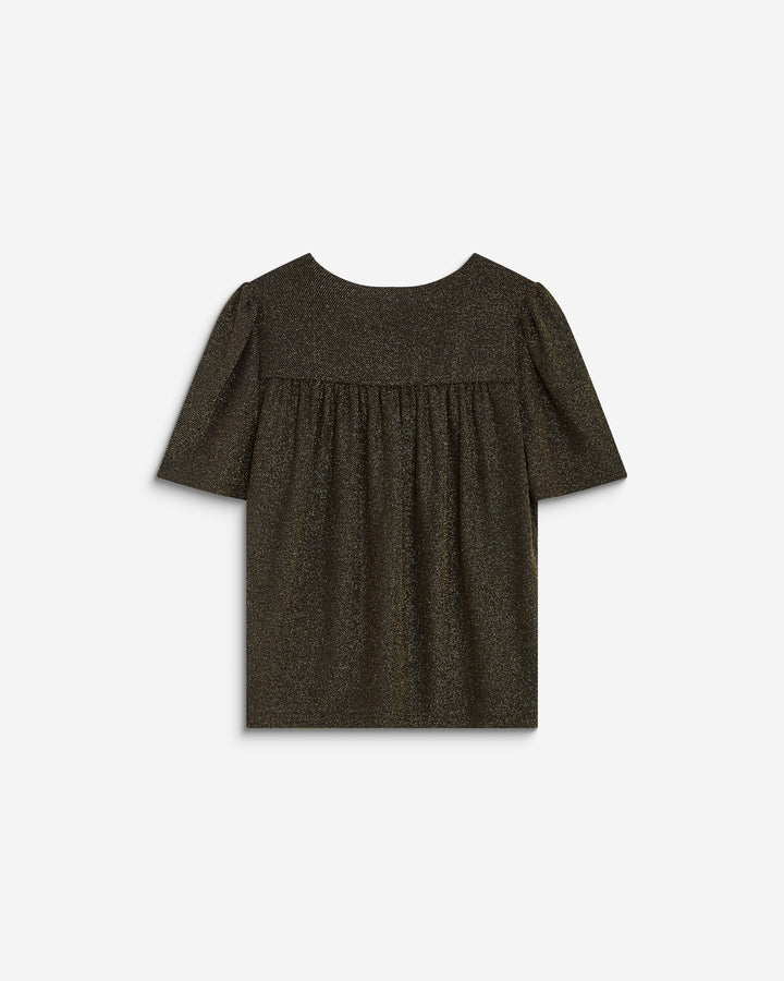 Top col V en jersey lurex manches courtes gold Basilic