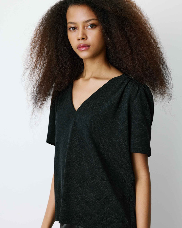 Top metalizado con escote en V noir Basilic