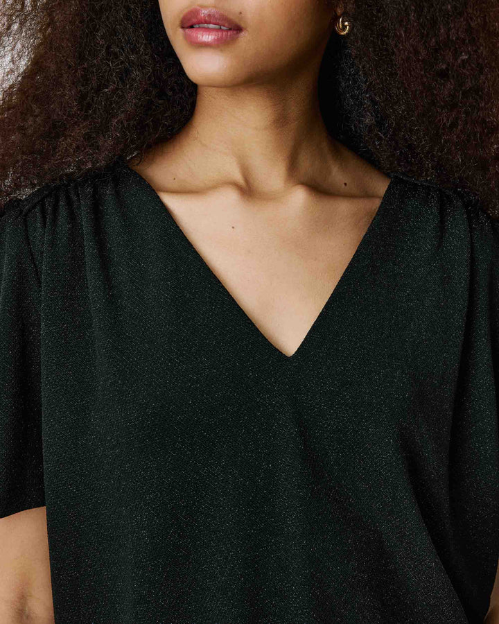 Top metalizado con escote en V noir Basilic