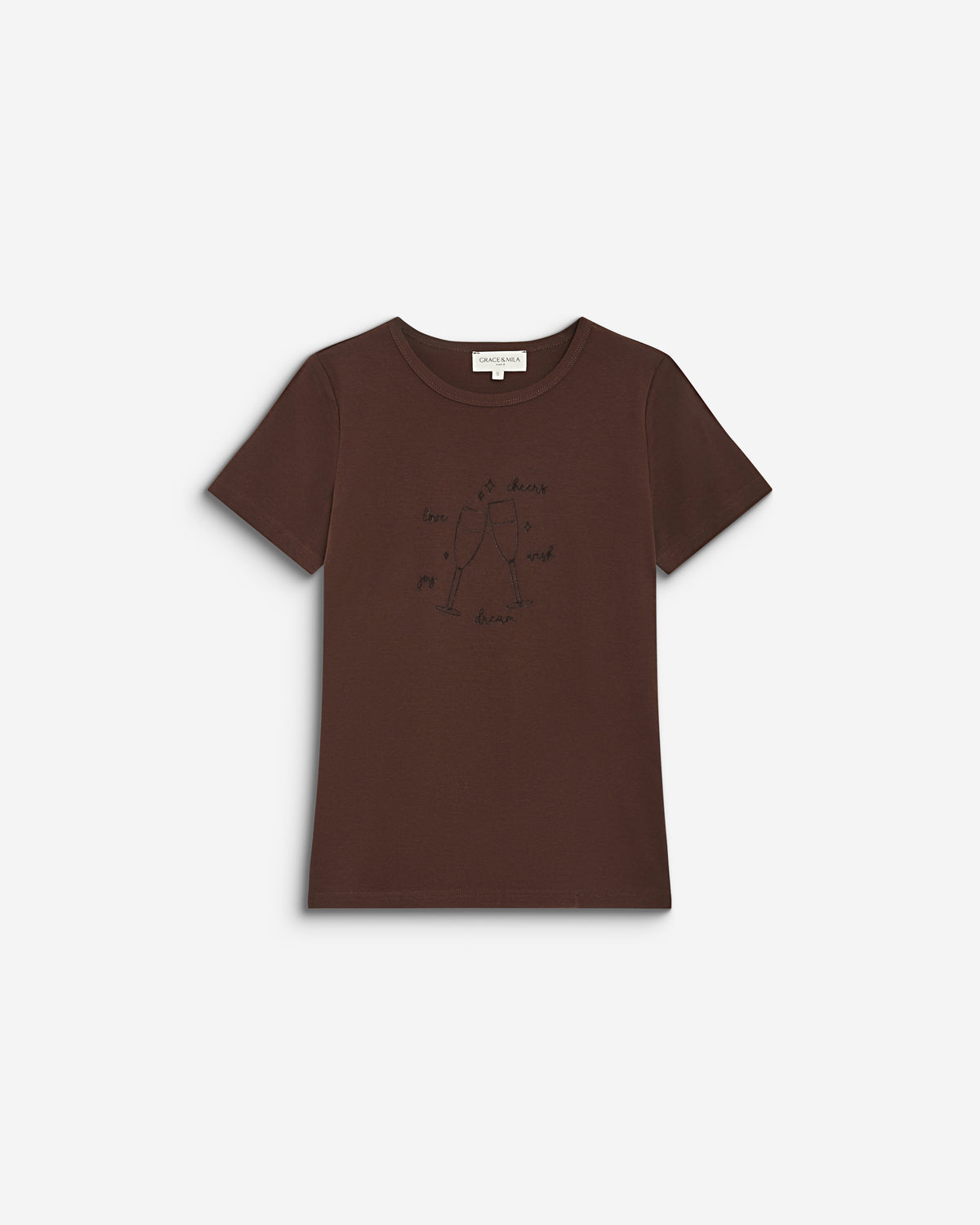 T-shirt ajusté en coton à message velours chocolat Bubble