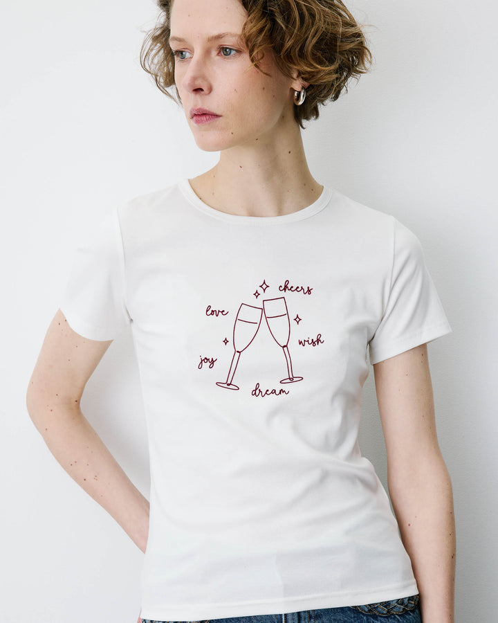 Camiseta de algodón con mensaje ivoire Bubble