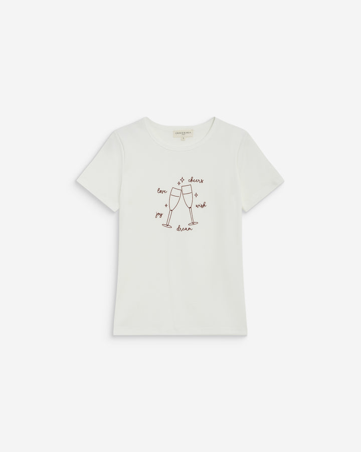Camiseta de algodón con mensaje ivoire Bubble