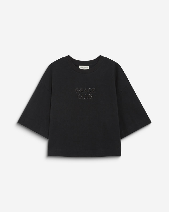 Camiseta con mensaje de lentejuelas noir Bond