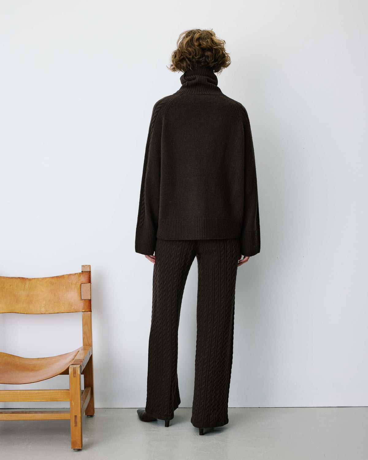 Oversized cable-knit turtleneck jumper chocolat Bastille