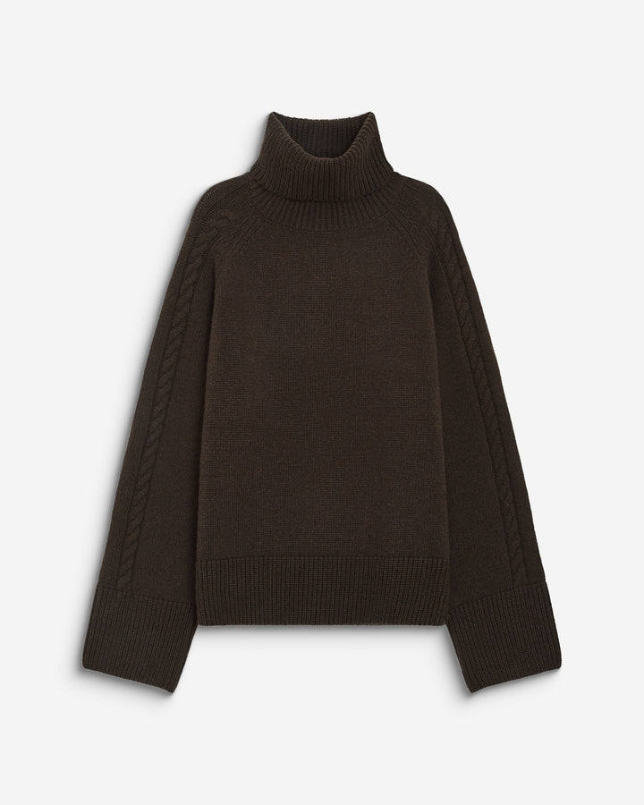 Oversized cable-knit turtleneck jumper chocolat Bastille