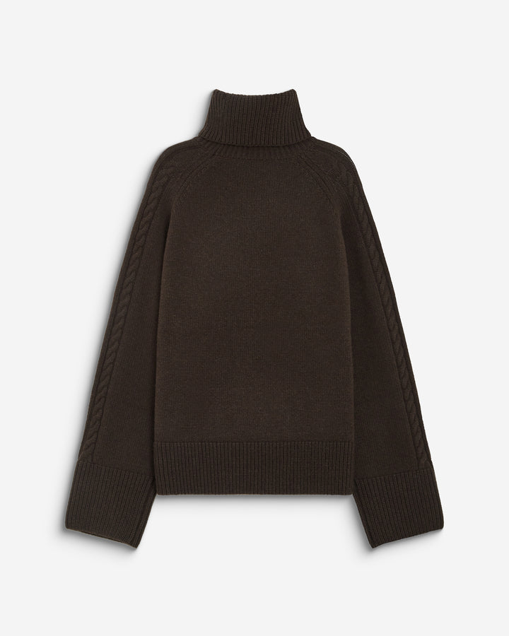 Oversized cable-knit turtleneck jumper chocolat Bastille