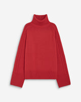 Pull oversize col roulé en maille torsadée rouge Bastille