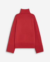 Pull oversize col roulé en maille torsadée rouge Bastille