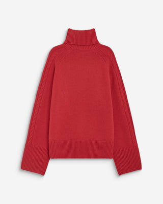 Pull oversize col roulé en maille torsadée rouge Bastille