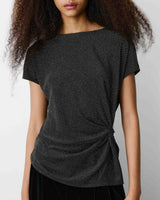 T-shirt drapé en jersey lurex manches courtes gold Baly