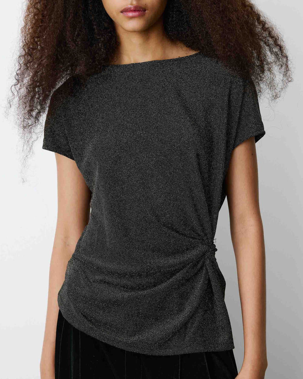 T-shirt drapé en jersey lurex manches courtes gold Baly