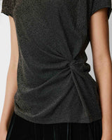 T-shirt drapé en jersey lurex manches courtes gold Baly