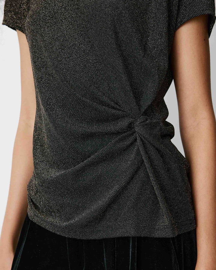 T-shirt drapé en jersey lurex manches courtes gold Baly