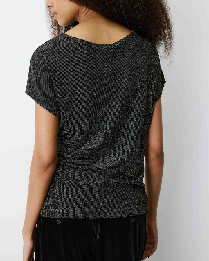 T-shirt drapé en jersey lurex manches courtes gold Baly