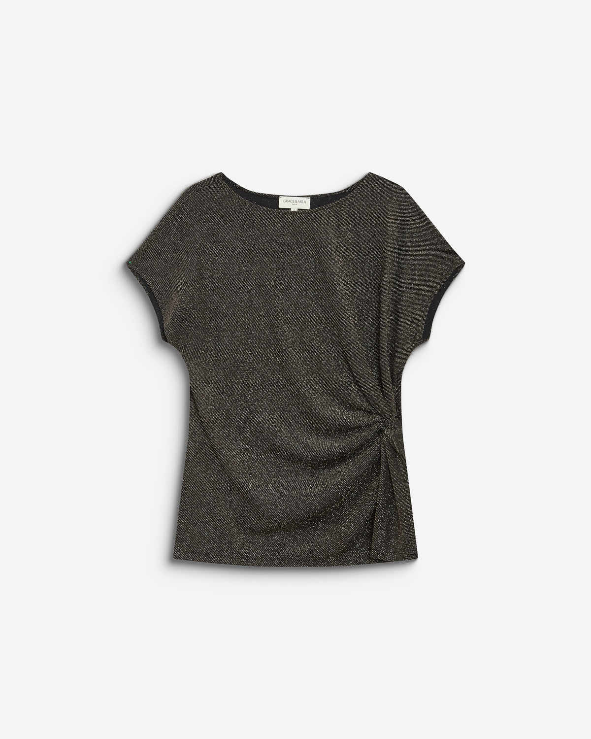 T-shirt drapé en jersey lurex manches courtes gold Baly