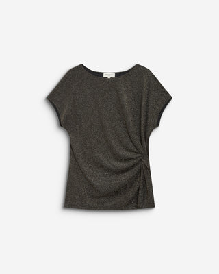 T-shirt drapé en jersey lurex manches courtes gold Baly