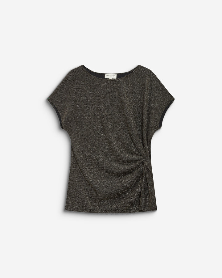 T-shirt drapé en jersey lurex manches courtes gold Baly