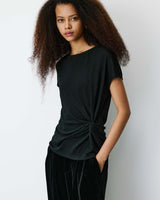 T-shirt drapé en jersey lurex manches courtes noir Baly