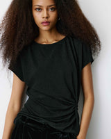 T-shirt drapé en jersey lurex manches courtes noir Baly