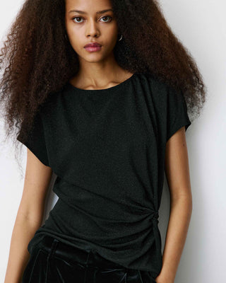 T-shirt drapé en jersey lurex manches courtes noir Baly