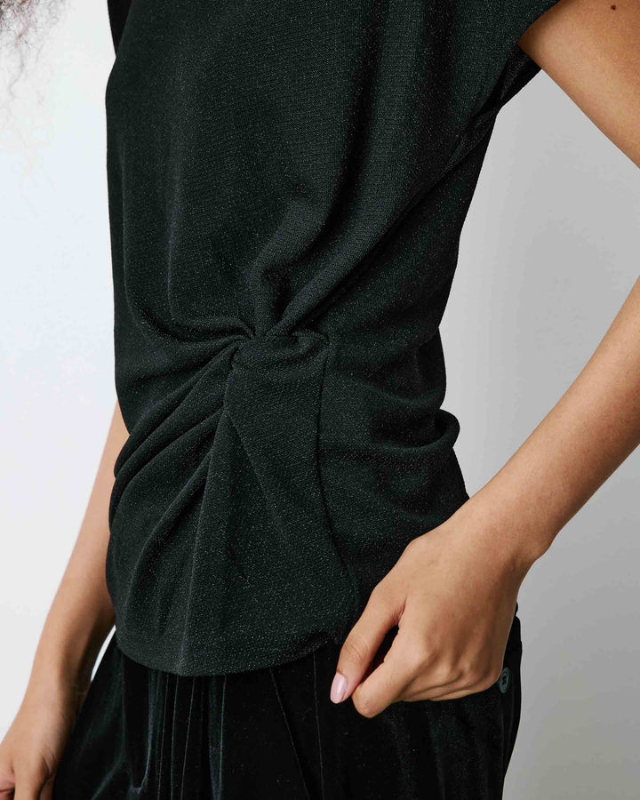 T-shirt drapé en jersey lurex manches courtes noir Baly