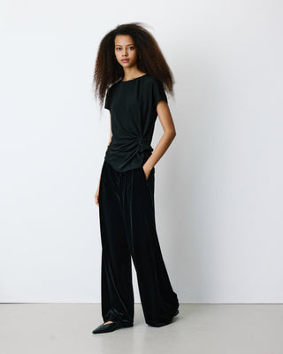 T-shirt drapé en jersey lurex manches courtes noir Baly