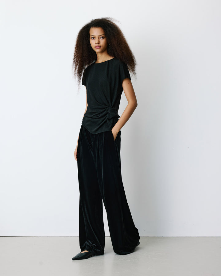 T-shirt drapé en jersey lurex manches courtes noir Baly