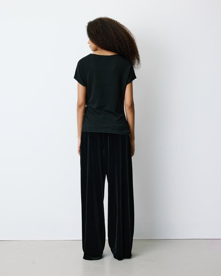 T-shirt drapé en jersey lurex manches courtes noir Baly