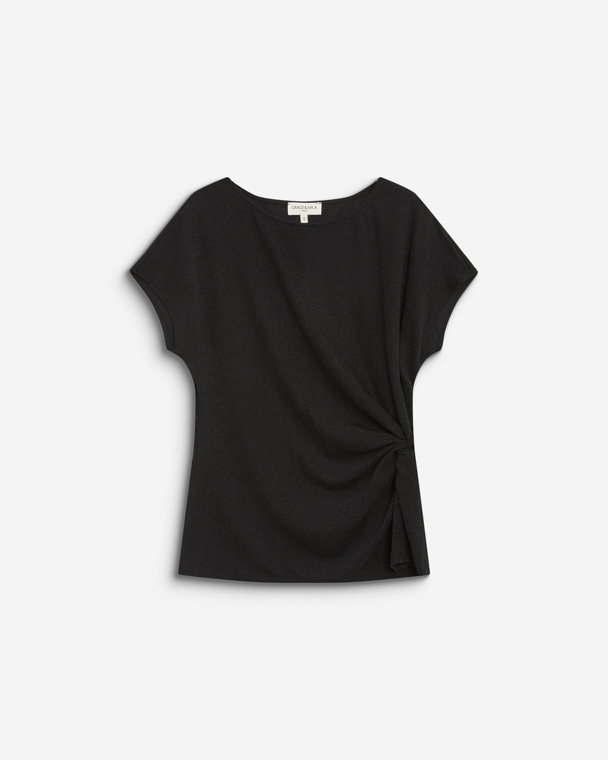T-shirt drapé en jersey lurex manches courtes noir Baly