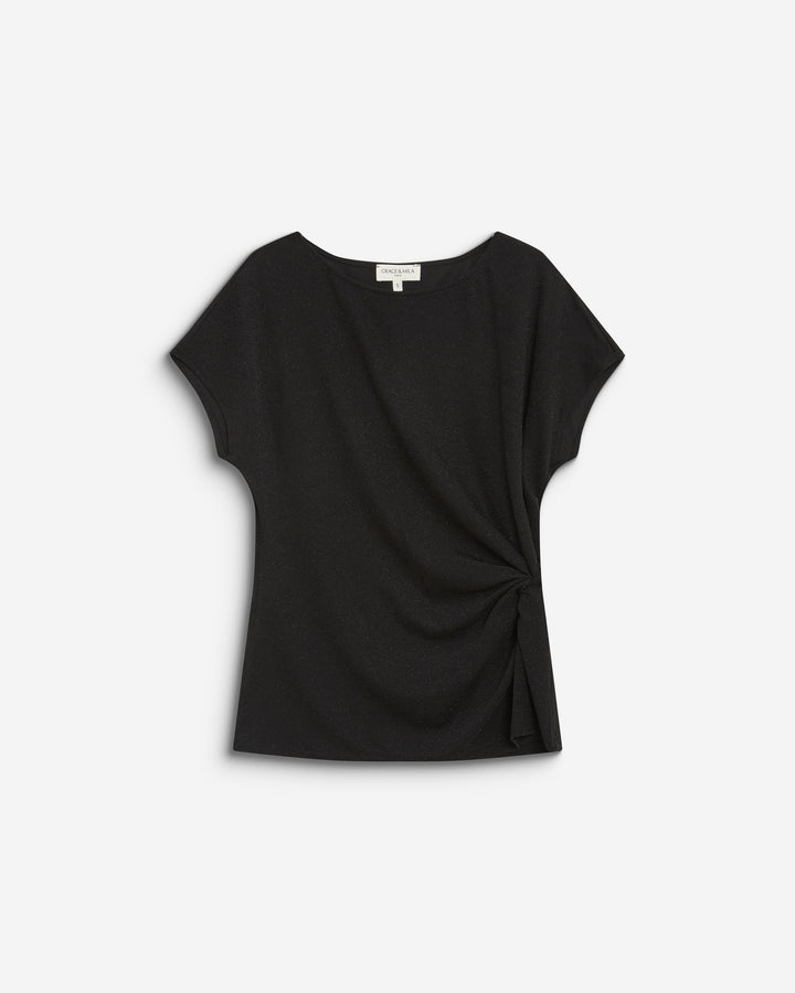 T-shirt drapé en jersey lurex manches courtes noir Baly