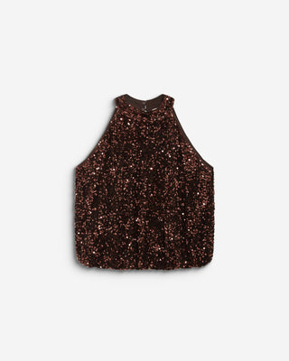Top ballon encolure américaine en sequins chocolat Becky