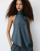 Top asymétrique fluide sans manches dos nu anthracite Binni