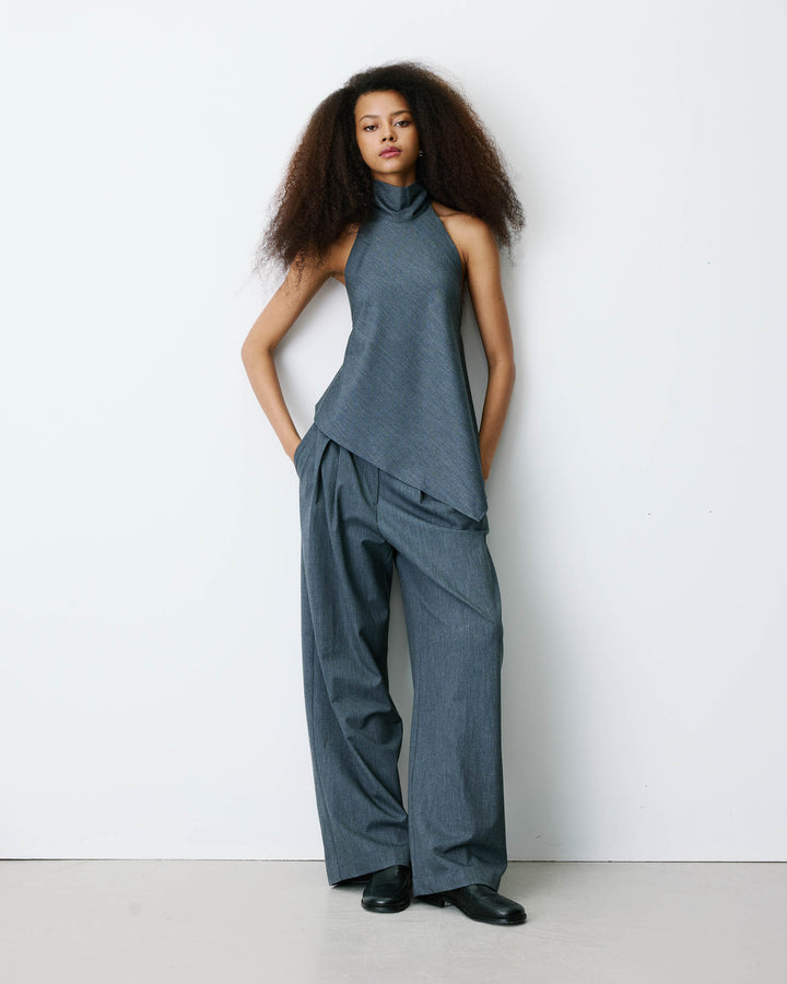 Top asymétrique fluide sans manches dos nu anthracite Binni