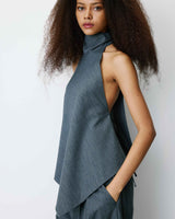 Top asymétrique fluide sans manches dos nu anthracite Binni