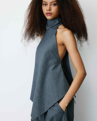 Top asymétrique fluide sans manches dos nu anthracite Binni